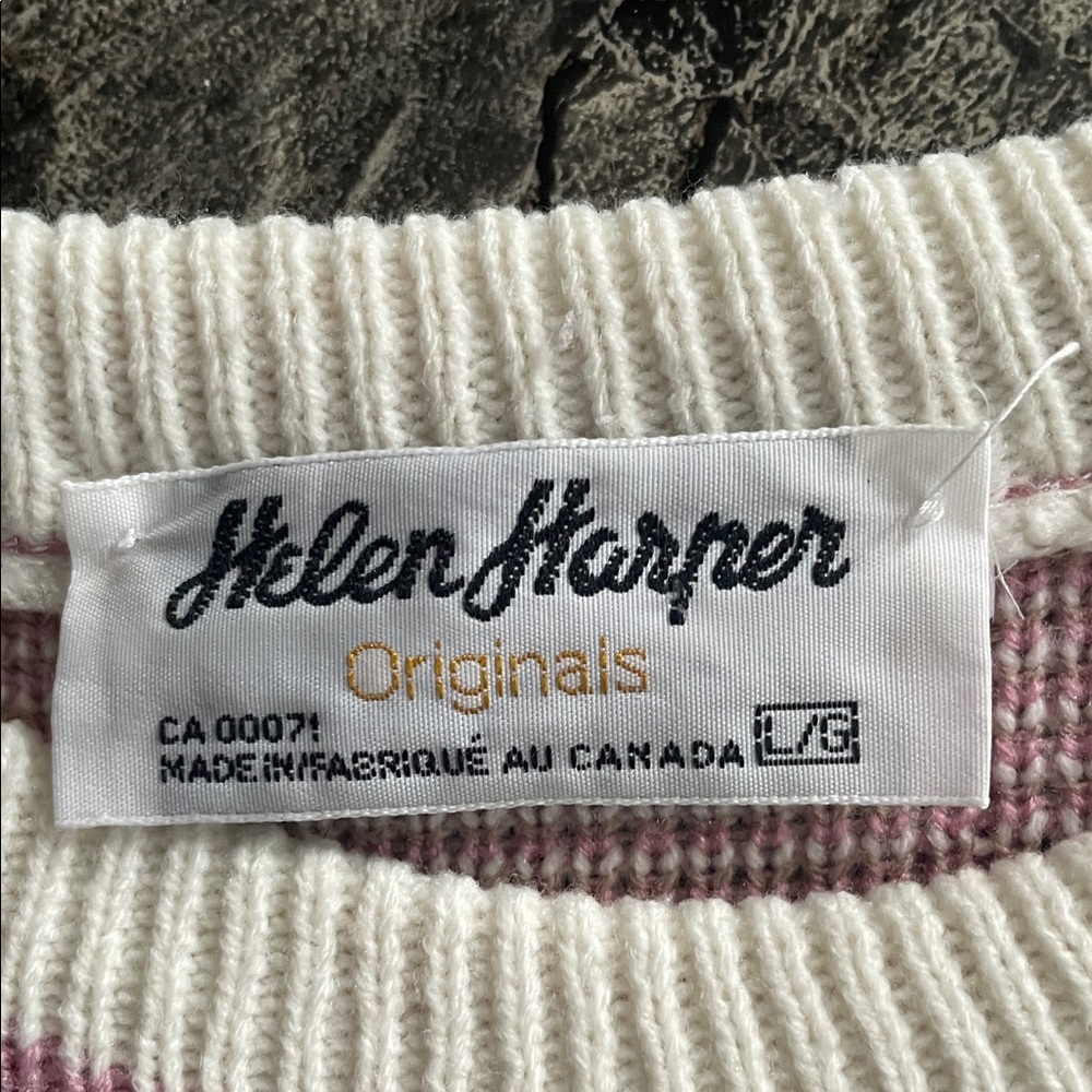 Vintage HELEN HARPER 🇨🇦 Pink White Patterned Sweater Cottagecore Coastal Grandma - Picture 2 of 9